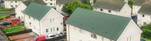 Local Authority Homes in Glasgow with Metrotile Lightweight Roofing Bond Green